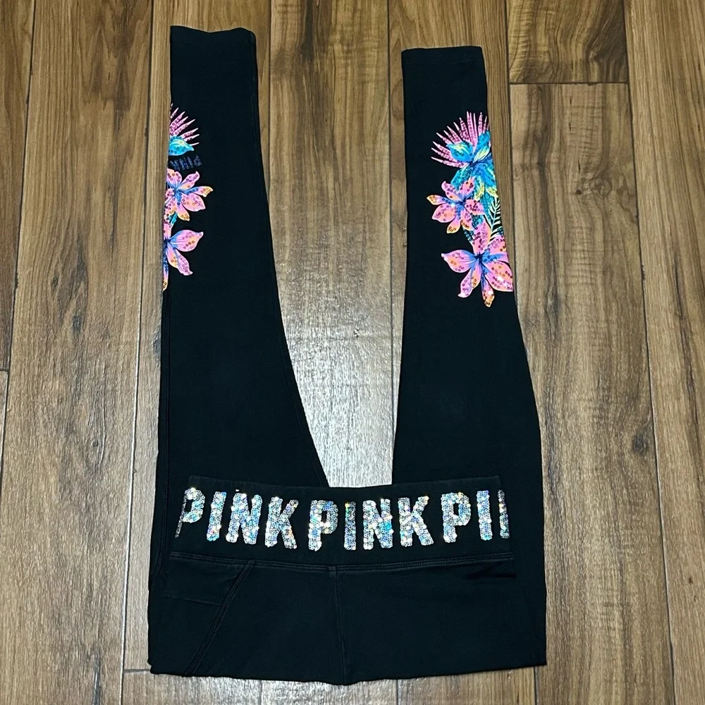 PINK VS TROPICAL HIBISCUS FLORAL BLING LEGGINGS